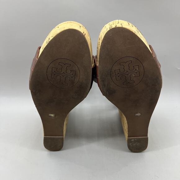Tory Burch Shoes Womens Size 10M Leather Cork Wedge Sandals Strappy Slingback - Picture 7 of 10